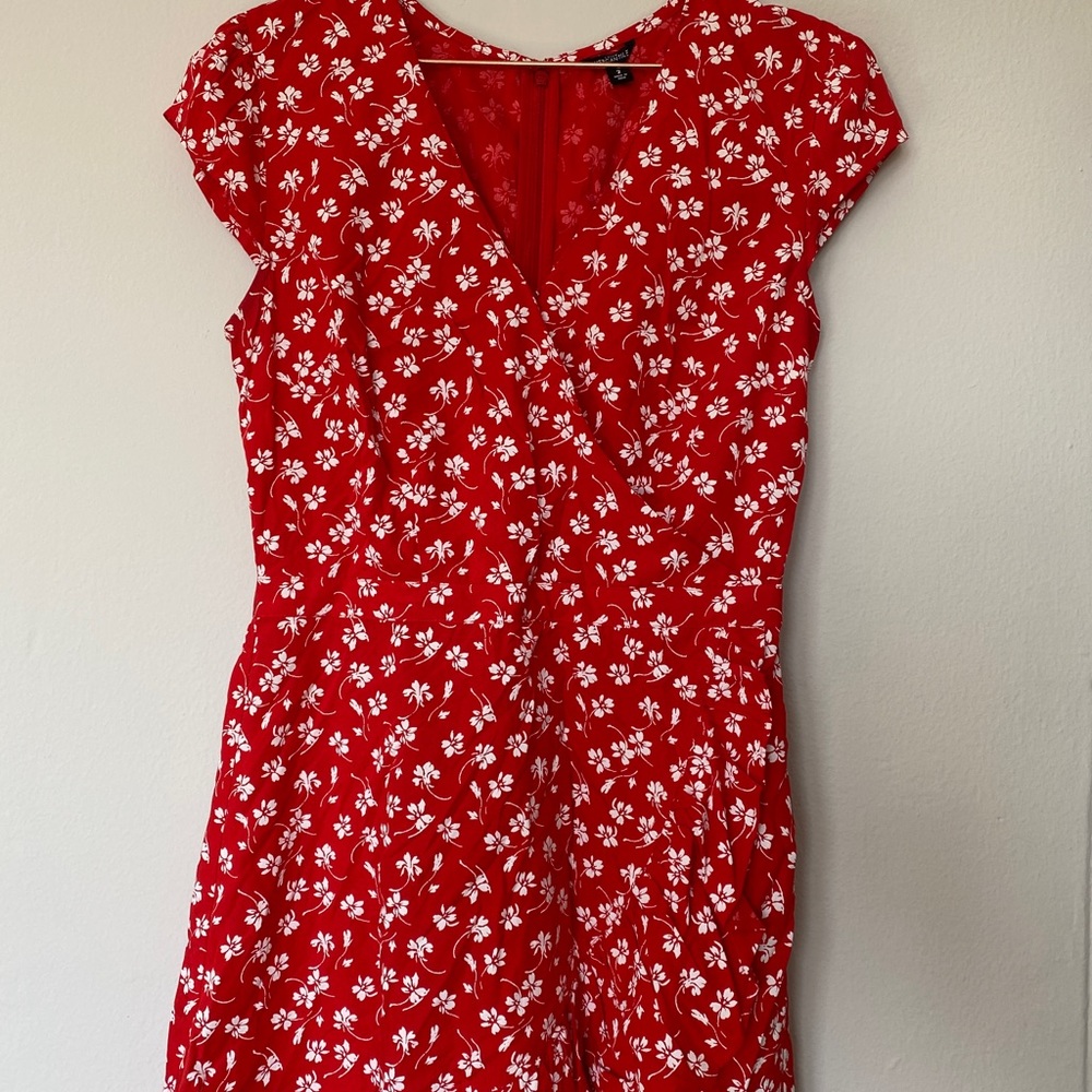 J.Crew faux-wrap red microfloral dress